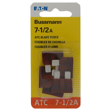 Eaton Bussmann Automotive Fuse, ATC Series, 7.5A, 32V DC, Non-Indicating, 5 PK BP/ATC-7-1/2-RP